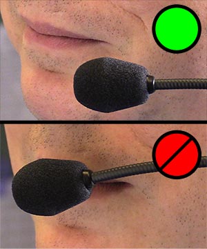 Incorrect versus correct headset microphone placement.