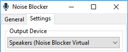 Screenshot of the Output Device setting option with Speaker (Noise Blocker Virtual) selected